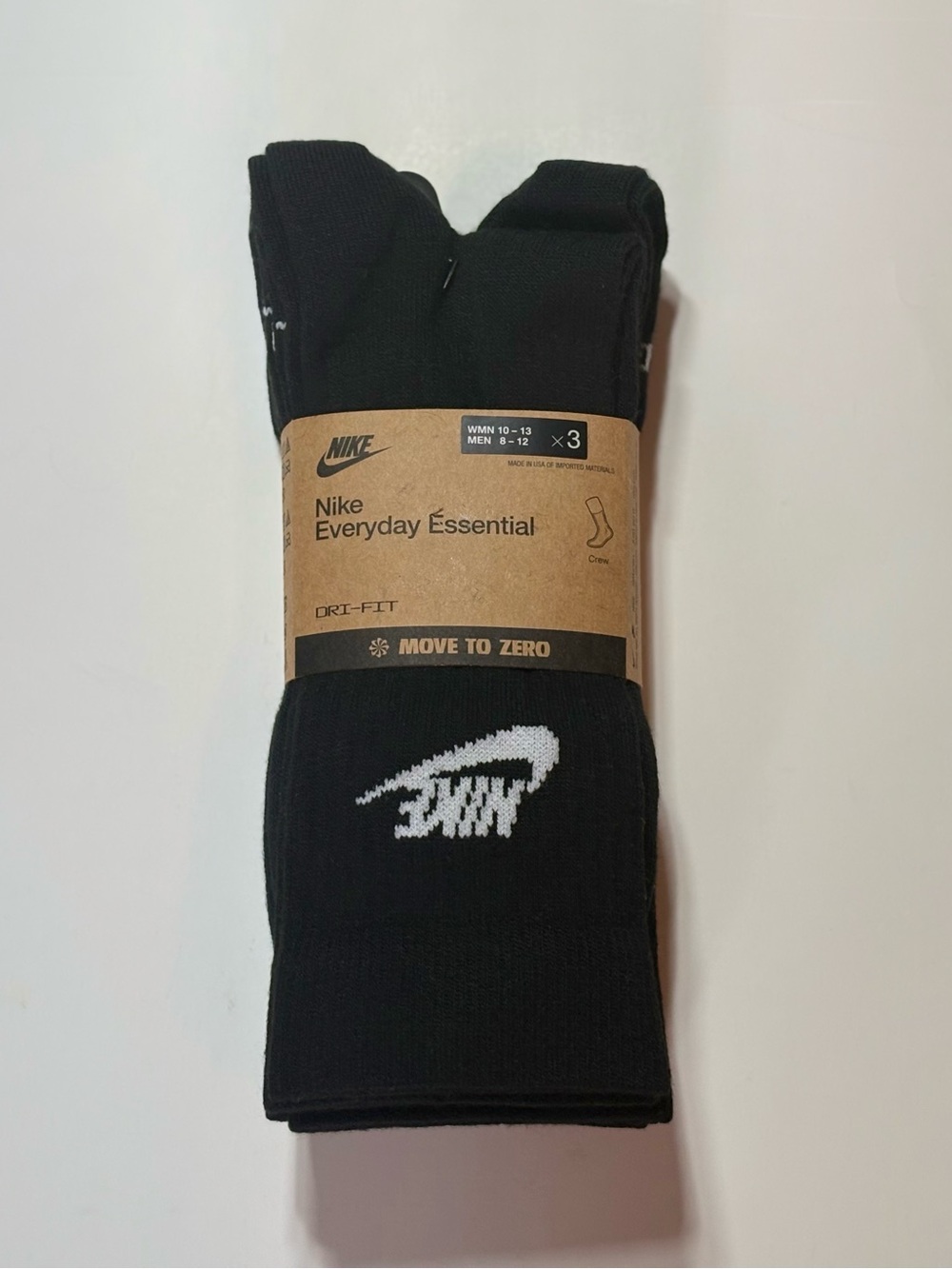 Nike Black Crew Athletic Socks with White Logo - 3 Pack